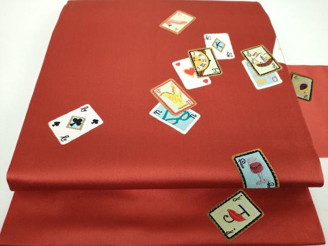平和屋着物●九寸名古屋帯　カードゲーム　トランプ　正絹　逸品　DABB4200ps