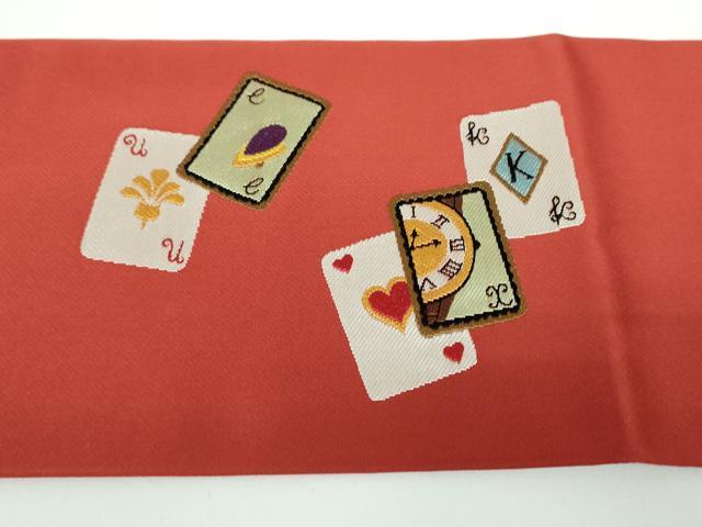 平和屋着物●九寸名古屋帯　カードゲーム　トランプ　正絹　逸品　DABB4200ps
