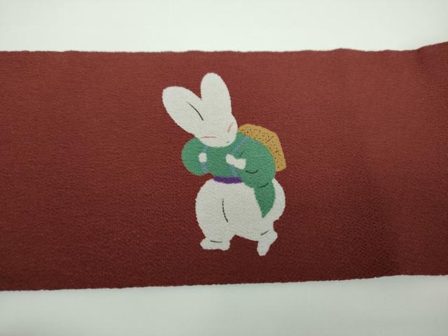 平和屋着物●九寸名古屋帯 兎 雀 鬼しぼ縮緬 正絹 逸品 DABB4201ps