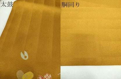 平和屋着物●九寸名古屋帯 作家物 日本昔話 桃太郎 金太郎 さるかに合戦 金彩 正絹 逸品 DABB4203ps