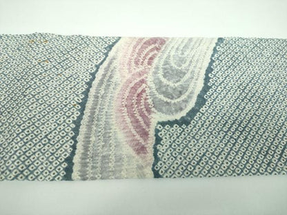 平和屋着物●名門　藤娘きぬたや・総絞り　九寸名古屋帯　霞文　正絹　逸品　DABB4207ps