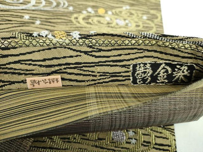 平和屋着物●六通柄袋帯 鬱金染 観世水 金銀糸 ますいわ屋扱い 正絹 逸品 未使用 DABB4211ps