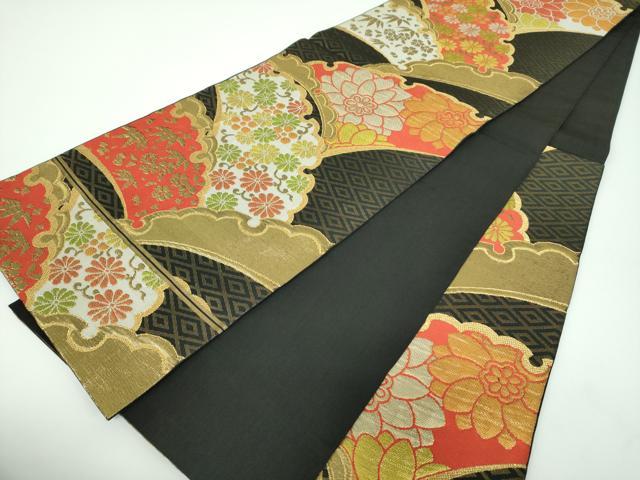 平和屋着物●西陣 川島織物 六通柄 本袋帯 雪芝花文 黒地 金糸 正絹 逸品 DABB4217ps