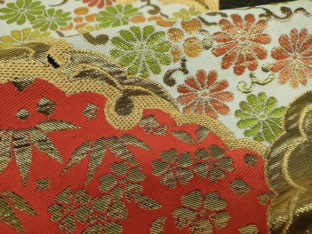 平和屋着物●西陣 川島織物 六通柄 本袋帯 雪芝花文 黒地 金糸 正絹 逸品 DABB4217ps