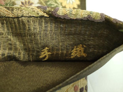 平和屋着物●西陣 坂下織物謹製 六通柄袋帯 唐織 麗絲 手織 雪輪立波花文 金糸 正絹 逸品 DABB4219ps