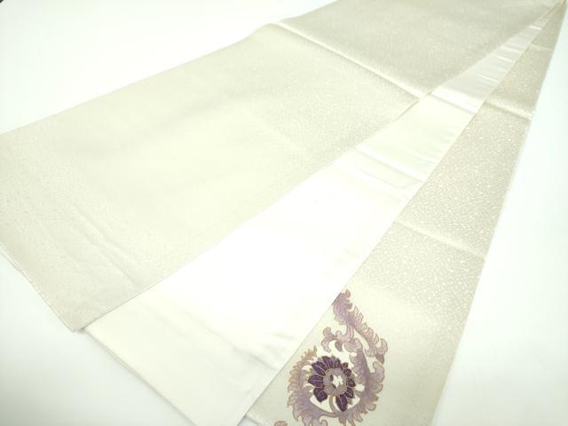 平和屋着物●太鼓柄袋帯 刺繍 貝紫 更紗花鳥文 金銀彩 金通し地 正絹 逸品 DABB4223ps