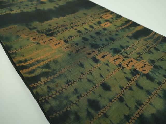 平和屋着物●六通柄袋帯 紬地 絞り 横段文 黒地 正絹 逸品 DABB4224ps