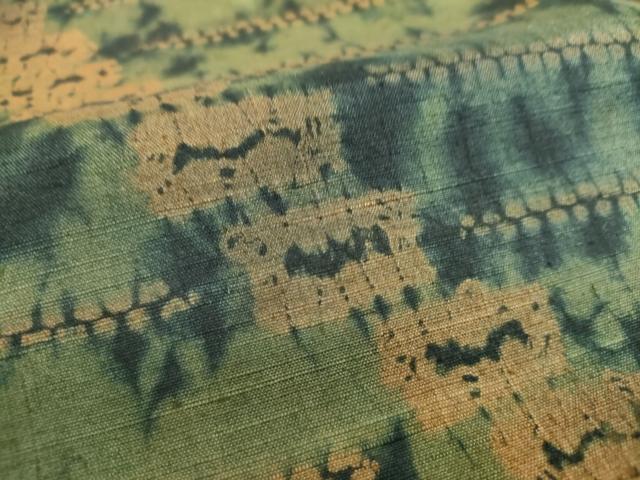平和屋着物●六通柄袋帯 紬地 絞り 横段文 黒地 正絹 逸品 DABB4224ps