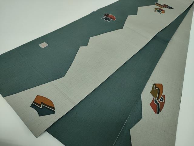 平和屋着物●六通柄袋帯 作家物 紬地 型染 吉祥花蝶文 正絹 逸品 未使用 DABB4227ps