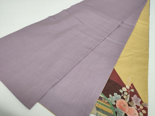 平和屋着物●中国三大刺繍 相良刺繍 太鼓柄袋帯 紬地 切嵌 秋草文 金糸 正絹 逸品 DABB4228ps