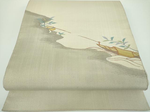 平和屋着物●太鼓柄袋帯 すくい織 川辺 金糸 正絹 逸品 DABB4231ps