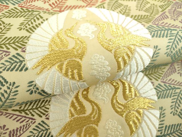 平和屋着物●両面 六通柄袋帯 唐織 松菱に鶴の丸文様 金糸 正絹 逸品 DABB4244ps