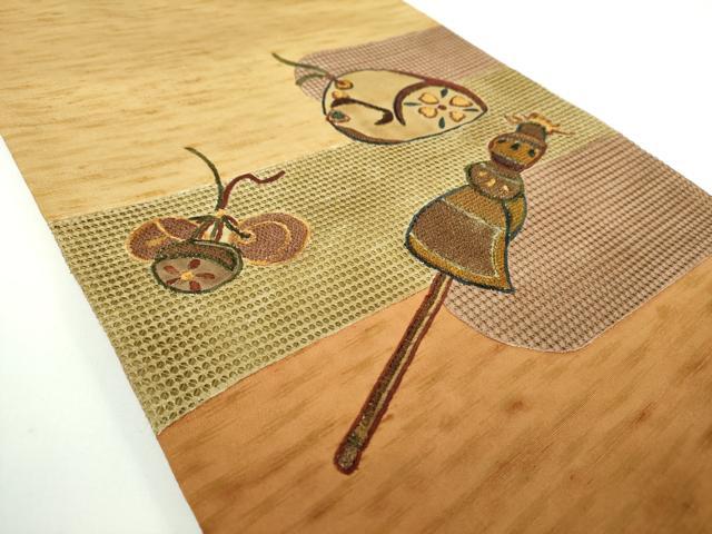 平和屋着物●中国三大刺繍 スワトウ相良刺繍 汕頭相良刺繍 総刺繍 太鼓柄袋帯 紬地 吉祥文様 正絹 逸品 DABB4245ps