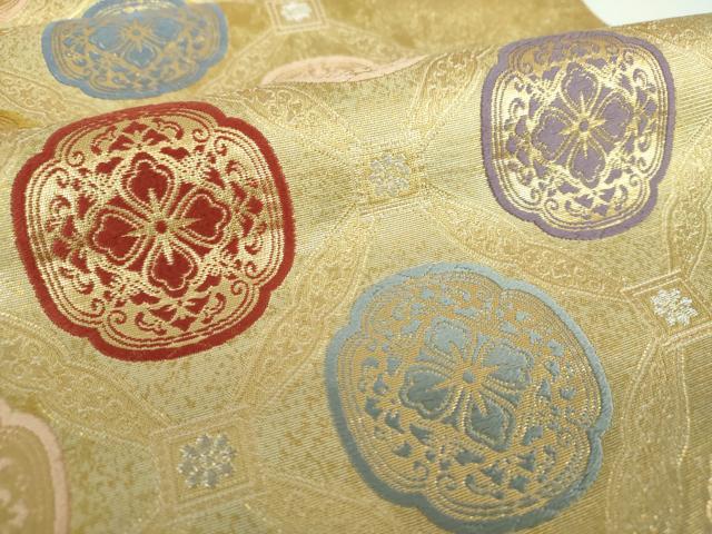 平和屋着物●六通柄袋帯 唐織 千貮百錦 花丸菱文 金銀糸 引箔 正絹 逸品 未使用 DABB4249ps