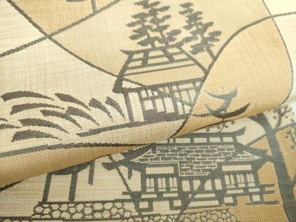 平和屋着物●名門木屋太 今河織物 皆川泰蔵 染色家 六通柄袋帯 風景文 正絹 逸品 DABB4263ps