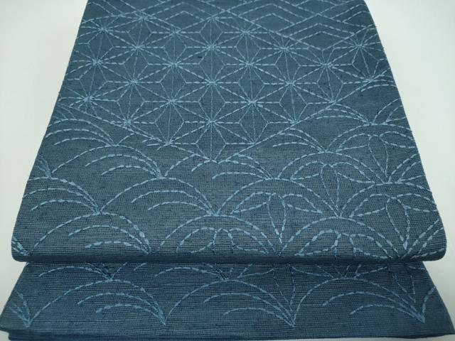 平和屋着物●太鼓柄袋帯 紬地 刺し子 総刺繍 吉祥文様 正絹 逸品 DABB4266ps