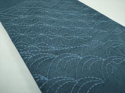 平和屋着物●太鼓柄袋帯 紬地 刺し子 総刺繍 吉祥文様 正絹 逸品 DABB4266ps