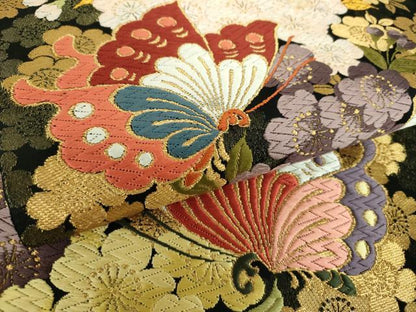 平和屋着物●六通柄袋帯 舞夢 胡蝶枝枝垂れ桜 黒地 金糸 正絹 逸品 DABB4268ps