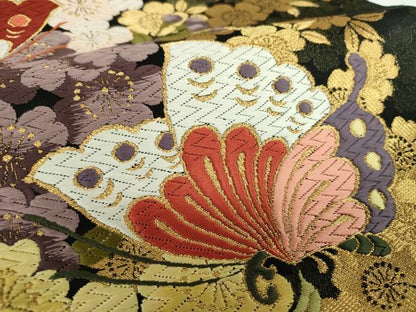 平和屋着物●六通柄袋帯 舞夢 胡蝶枝枝垂れ桜 黒地 金糸 正絹 逸品 DABB4268ps