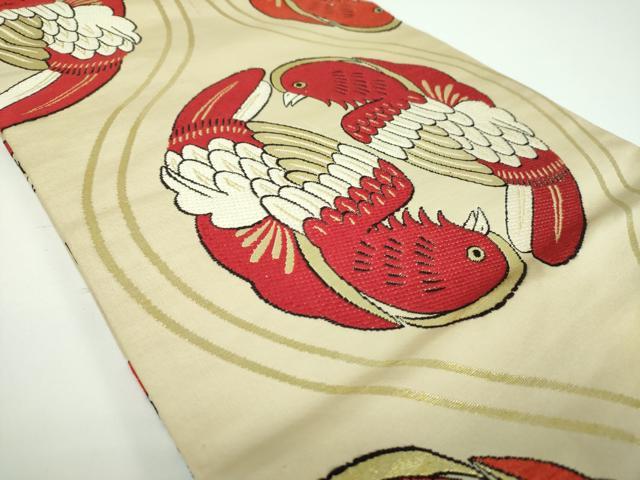 平和屋着物●アンティーク 大正ロマン 丸帯 立涌鸚鵡文 金銀糸 正絹 逸品 DABB4275ps