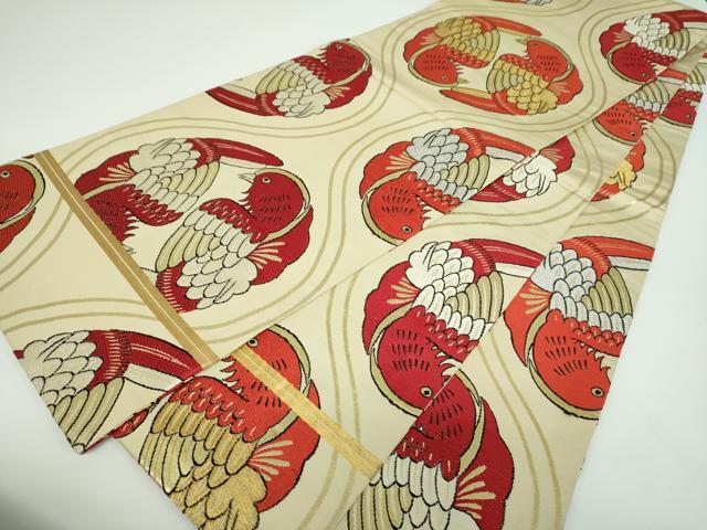 平和屋着物●アンティーク 大正ロマン 丸帯 立涌鸚鵡文 金銀糸 正絹 逸品 DABB4275ps