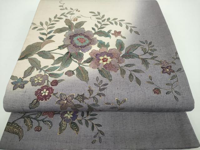 平和屋着物●太鼓柄袋帯 作家物 紬地 手描き 更紗花文 金彩 正絹 逸品 DABB4279ps