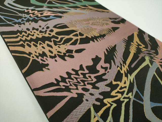 平和屋着物●西陣 河瀬満織物謹製 六通柄袋帯 M・C・ESCHER アート 黒地 金糸 証紙付き 正絹 逸品 未使用 DABB4284ps