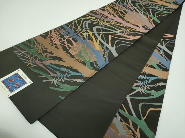 平和屋着物●西陣 河瀬満織物謹製 六通柄袋帯 M・C・ESCHER アート 黒地 金糸 証紙付き 正絹 逸品 未使用 DABB4284ps