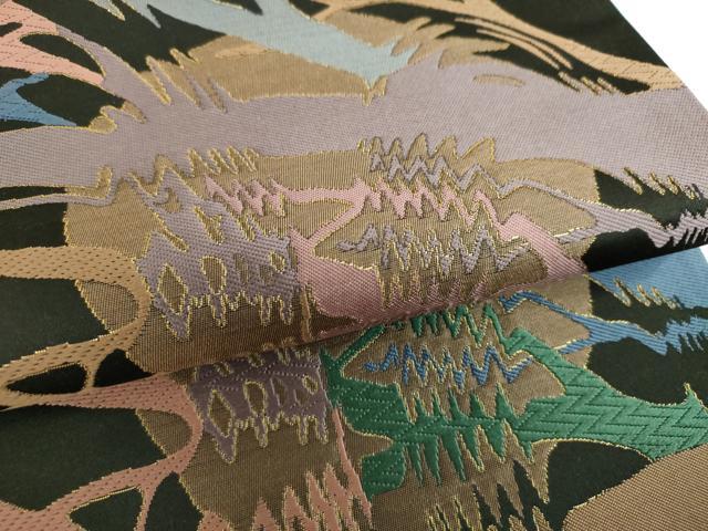 平和屋着物●西陣 河瀬満織物謹製 六通柄袋帯 M・C・ESCHER アート 黒地 金糸 証紙付き 正絹 逸品 未使用 DABB4284ps