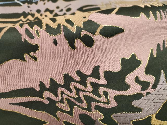平和屋着物●西陣 河瀬満織物謹製 六通柄袋帯 M・C・ESCHER アート 黒地 金糸 証紙付き 正絹 逸品 未使用 DABB4284ps