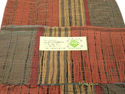 平和屋着物●本場筑前博多織 草木染 手織工房 染匠：小森 両面 全通柄袋帯 間道 金糸 証紙付き 正絹 逸品 DABB4288ps
