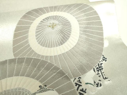 平和屋着物●加賀友禅の巨匠　初代　由水十久　西陣　長嶋成織物　ながしま帯　太鼓柄袋帯　傘　瀞銀錦　正絹　逸品　DABB4289ps