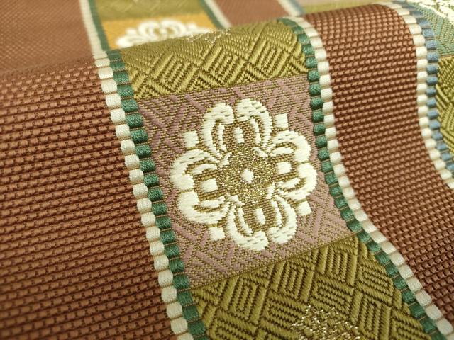 平和屋着物●本場筑前博多織 八寸名古屋帯 市松花文 金糸 正絹 逸品 DABB4296ps