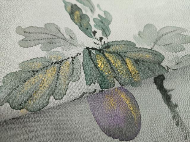 平和屋着物●九寸名古屋帯 手描き 成り物 茄子 金彩 鬼しぼ縮緬 正絹 逸品 DABB4297ps