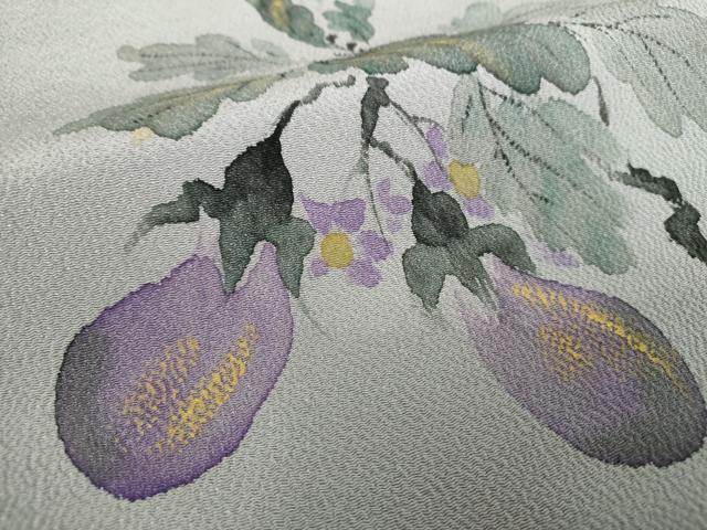 平和屋着物●九寸名古屋帯 手描き 成り物 茄子 金彩 鬼しぼ縮緬 正絹 逸品 DABB4297ps