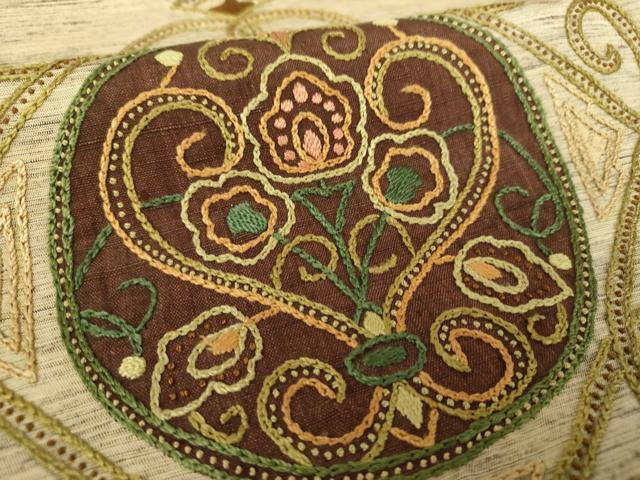 平和屋着物●中国三大刺繍 相良刺繍 総刺繍 九寸開き名古屋帯 紬地 花菱文 正絹 逸品 DABB4306ps