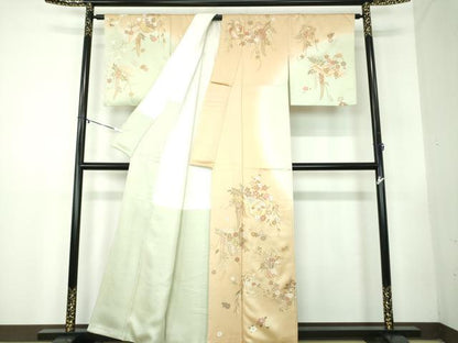 平和屋着物●訪問着 駒刺繍 雪輪花文 花笠 暈し染め 金彩 正絹 逸品 DABB4311ps