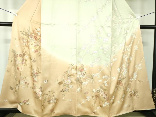 平和屋着物●訪問着 駒刺繍 雪輪花文 花笠 暈し染め 金彩 正絹 逸品 DABB4311ps