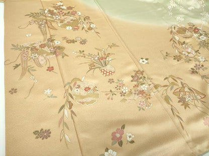 平和屋着物●訪問着 駒刺繍 雪輪花文 花笠 暈し染め 金彩 正絹 逸品 DABB4311ps