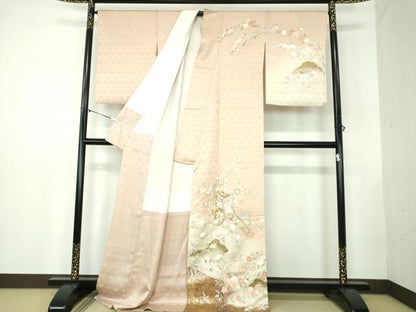 平和屋着物●訪問着 駒刺繍 御所車花文 暈し染め 金彩 ロング丈 正絹 逸品 DABB4315ps