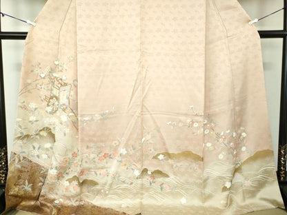 平和屋着物●訪問着 駒刺繍 御所車花文 暈し染め 金彩 ロング丈 正絹 逸品 DABB4315ps