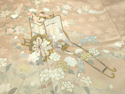 平和屋着物●訪問着 駒刺繍 御所車花文 暈し染め 金彩 ロング丈 正絹 逸品 DABB4315ps