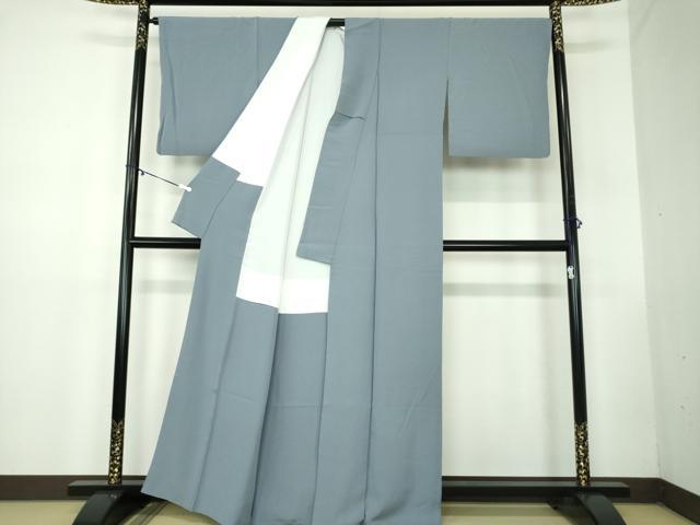 平和屋着物●上質な色無地 御召御納戸色 正絹 逸品 DABB4316ps