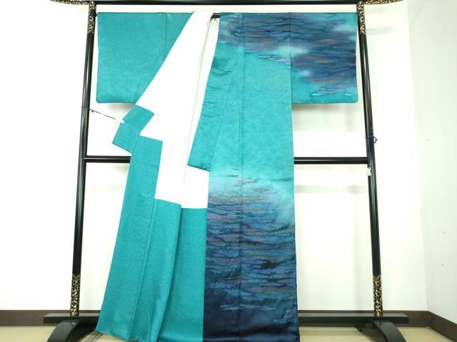 平和屋着物●訪問着 作家物 絞り 霞文 暈し染め 金彩 金通し地 正絹 逸品 DABB4318ps