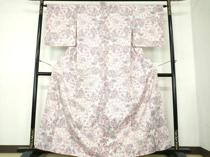 平和屋着物●本場大島紬　白大島　9マルキ　花尽くし　正絹　逸品　DABB4319ps