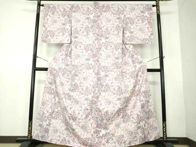 平和屋着物●本場大島紬　白大島　9マルキ　花尽くし　正絹　逸品　DABB4319ps