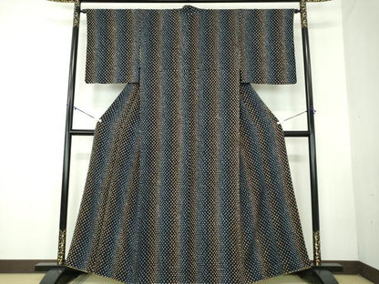 平和屋着物●上質な小紋 総絞り 間道 黒地 正絹 逸品 未使用 DABB4320ps
