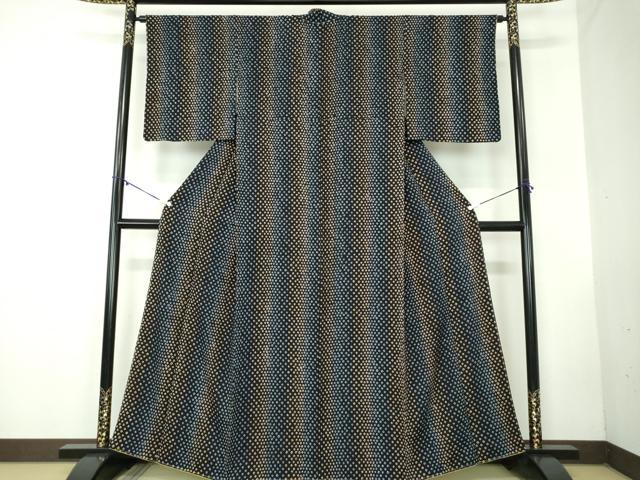 平和屋着物●上質な小紋 総絞り 間道 黒地 正絹 逸品 未使用 DABB4320ps