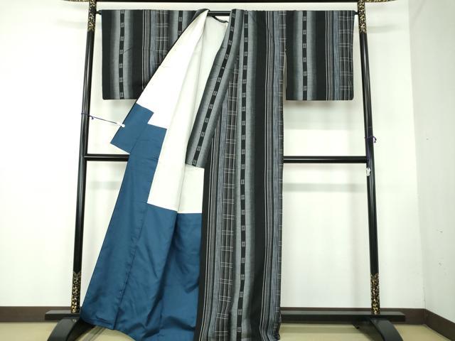平和屋着物●上質な紬 間道 黒地 正絹 逸品 DABB4325ps
