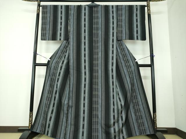 平和屋着物●上質な紬 間道 黒地 正絹 逸品 DABB4325ps